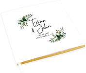 Andaz Press Personalized Wedding Guestbook with Gold Accents, Fall Greenery Custom Guestbook, White Guest Sign-in, 120 Pages 8.5" X 8.5" Memories Book for Scrapbook Photo Album, Wedding Guest Book