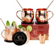 Advanced Mixology [Gift Set] Mule Science Moscow Mule Mugs Set of 4 (19 oz. large size) | 100% Handcrafted | Food Safe | Copper Mugs w/Accessories | Tarnish Resistant Copper Cups