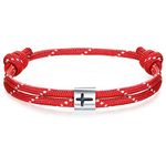 J.Endéar Cross Men's Nautical Bracelet | Handmade Paracord with 925 Silver Cross Spirit Bracelet | Men Women Surfer Bracelet Sea Gift, Red