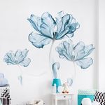 Runtoo Blue Flower Wall Decals Poppy Floral Wall Art Stickers for Girls Bedroom Living Room Bathroom Office TV Background Décor [Medium]