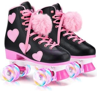 Ruthfot Women's and Girl's Classic Roller Skates with Light up Wheels and Love Heart Pattern, High-top PU Leather Rollerskates…