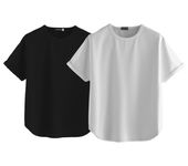 JUNEBERRY® Pure 100% Cotton Oversized Loose Baggy Fit Round Neck with Drop Shoulder Black & White Half Sleeves Boyfriend T-Shirt for Women & Girls (PO2_BF_44BK_43WT_S)