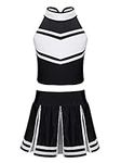 inlzdz Kids Girls' Sleeveless Cheer Leader Costume Team Uniform School Cheerleading Dance Fancy Dress up Outfits Black 9-10 Years