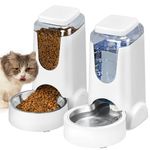 Automatic Cat Dog Feeder and Water Dispenser with Stainless Steel Bowl Food Feeder and Waterer for Small Medium Pets Puppy Kitten 1 Gallon x 2 (White)