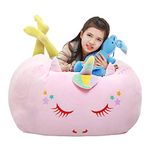 Yoweenton Unicorn Bean Bag Chair for Girls Room Decor, Stuffed Animal Storage, Kids Chairs, Toy Organizers Storage Beanbag Large Size 24x24 Inch Velvet Extra Soft Cover ONLY