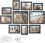 SONGMICS Picture Frames with 16 Mats, Set of 10, Photo Frames with Two 8x10, Four 5x7, Four 4x6 Frames, Hanging or Tabletop Display, MDF and Glass, 12 Non-Trace Nails, Ash Black RPF049B01