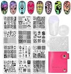 Biutee 12 Pcs Nail Art Stamping Kits - Included 1 Stamper, 1 Scraper and 1 Storage Bag, Nail Plate Template Image for Autumn Halloween Thanksgiving DIY Print Manicure Salon Design