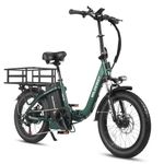 Wildeway 32Ah Battery Electric Bike for Adults Folding Ebike Step Thru Electric Bicycles for Women Men 20" Fat Tire E-Bike for Delivery Uber Commuting 750W 145KM Long Range (with Rear Basket, Green)