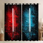 Feelyou Lightsaber Curtains for Kids Boys Teens Red Blue Lightsaber Grommet Curtains for Bedroom Living Room Soft Durable Washable Windows Drapes,42 x 63 Inch,2 Panels