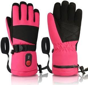 Heated Gloves for Kids, 3-Heat Settings Winter Gloves, Rechargeable Batteries, Water Resistant Windproof Kids Ski Gloves with Grip, Ideal for Skiing, Snowball Fights, Cycling, Gift (Pink, Small)