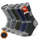 Closemate 5 Pairs Men's Cushion Crew Calf Socks Moisture Wicking Outdoor Hiking Trekking Athletic Socks (1Black+1Dark Grey+1Dark Blue+1Green +1Light Grey, Size L)