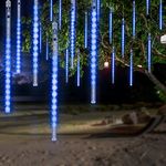 OMGAI LED Meteor Shower Rain Lights,Drop/Icicle Snow Falling Raindrop 30cm 8 Tubes Waterproof Cascading Lights for Wedding Xmas Home Decor - Blue