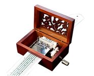 Cuzit Antique Vintage Engraved Wooden Music Box 15 Note movement Hand Crank DIY Musical Box Make Yr Own Song Include a Punch, 14 Blank Paper and 16 music Paper Valentine's Day Gift