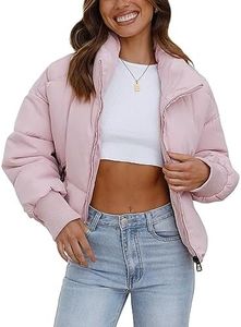 UANEO Puffer Jacket Womens Oversized Cropped Puffy Quilted Winter Jackets Coat (Pink-M)