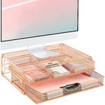 Spacrea Computer Monitor Stand for Desk with 2 Drawers, Metal Desk Organizer Monitor Riser, Computer Stand for Desktop Monitor, Monitor Stand Riser Laptop Stand for PC, Laptop, Printer（Rose Gold）