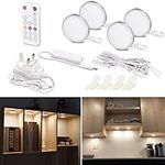 WOBANE Under Counter Lights, Dimmable LED Under Cabinet Lighting, 4 Pack LED Puck Lights with Remote Control,9W Display Lights for Cabinets,Kitchen,Shelf,Showcase,Cupboard,6000K White,Super Bright