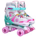 Kids Roller Skates for Girls Todders Kids Beginner, 4 Size Adjustable Roller Skates with Light Up Wheels for Indoor Outdoor Skating (Colorful Pink, Medium(2-5))