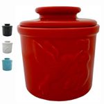 JBK Pottery Ceramic Butter Crock with Lid, French Butter Dish for Counter, Non-Toxic Butter Keeper for Fresh, Spreadable Butter – Red