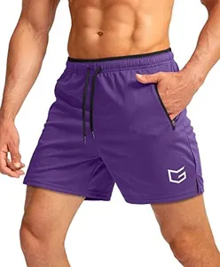 Men's Running Shorts with Zipper Pockets Quick Dry Gym Athletic Workout 5" Shorts for Men (Purple, Medium)