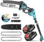 Seesii PS810 2-IN-1 Cordless Pole Saw & Mini Chainsaw, 8-inch Electric Saw Brushless with 2 * 4.0Ah Battery, 16-Foot MAX, Chain Saw with Extension Pole for Wood Cutting Trimming Branch