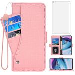 Asuwish Compatible with OnePlus Nord CE 5G Wallet Case and Tempered Glass Screen Protector Leather Flip Cover Card Holder Cell Phone Cases for One Plus CE5G Euro 1 Plus 1plus One+ 1+ EC G5 Women Pink