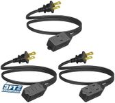 DEWENWILS 3 Outlet Extension Cord, 2 Prong Extension Power Strip, 3ft 16 AWG Power Cord for Indoor Use, Black, ETL Listed, 3 Pack