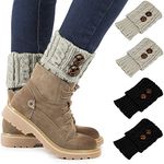 SIMIYA Winter Warm Women Leg Warmers Short Comfortable Crochet Boot Knit Cuffs Socks 2 Pairs(Black+Grey)