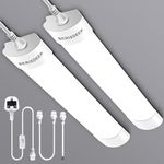 BERIXDEEP LED Batten Lights 2 Pack, Waterproof Plug in Strip Lights with Switch, IP65 Linkable Strip Lights for Garage, Ceiling, Shed, Wall, Workshop, Office, 6500K Daylight, 2FT, 60cm, 18W