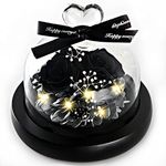 Kylin Glory Forever Flowers Real Eternal Roses Preserved Flowers Gift with LED Mood Lights for Valentine's Day Birthday Anniversary, Elegant Present for Girlfriend Wife Mom Women (Mono Black)