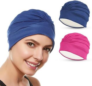 Beemo Swim Caps for Women Swimming Turban Polyester Latex Lined Pleated for Ladies-2pk HP/NA