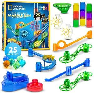NATIONAL GEOGRAPHIC Glow in The Dark Marble Runs – Construction Sets with Glow in The Dark Glass Marbles & Storage Bag, STEM Gifts for Boys and Girls, Building Project Toys