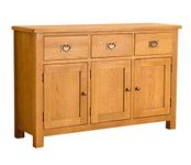 Lanner Oak Large Sideboard Cabinet | Roseland Furniture Traditional Rustic Waxed Solid Wooden 3 Drawer 3 Door Storage Buffet Unit for Living Room or Dining Room | Fully Assembled