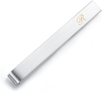 Honey Bear Men's Initial Alphabet Letter Tie Clip Tie Bar -Normal Size for Wedding Gift,5.29cm,Silver (R)