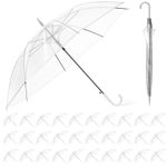 Hestya 30 Pack 37.4 Inch Clear Umbrella Wedding Transparent Umbrella Dome See Through Umbrella Windproof Umbrella White Handle Semi-automatic for Ladies Mens Bride Bridesmaid Groom Party