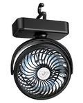 REENUO 5000mAh Camping Fan with LED Lights, 40 Hours Max Working Time Tent Fan with Hanging Hook, Rechargeable Battery Operated Desk Fan for Home & Office