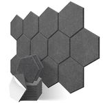 JBER Hexagon Acoustic Panels Beveled Edge Sound Proof Foam Self-adhesive,14'' X 12'' 0.4'' High-Density Absorbing Wall For Treatment,Home Office 12 Pack - Sesame Black (JB-11)