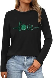 CQF St Patricks Day Shirt Women Lucky Irish Clover Long Sleeve Casual Love Shamrock Print Sweatshirts