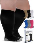 Pembrook Plus Size Compression Socks Wide Calf - Up to 6XL | Black Wide Calf Compression Socks Women Plus Size | Circulation Support Extra Wide Calf Compression Socks