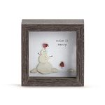 DEMDACO Make It Merry Snowman Woodgrain 4 x 4 Wood and Glass Christmas Shadow Box