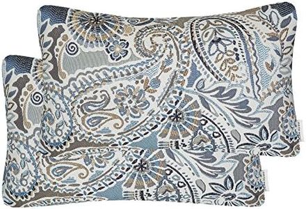 Mika Home Pack of 2 Oblong Rectangular Throw Pillow Cover Cushion Cases for Sofa Couch Chair,Paisley Pattern,12x20 Inches,Blue Brown Cream Multicolor