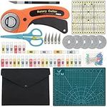 Acemall Rotary Cutter Set 96 PCS Quilting Kit 45mm Fabric Cutters Set with 5 Extra Cutters A4 Cutting Mat Acrylic Quilting Ruler, Perfect Set for Cutting Fabric, Paper, Leather, Cloth