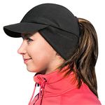 GADIEMKENSD Winter Fleece Hats Reflective Ponytail Hat for Women Baseball Caps with Earflap Drop Down Ear Warmer Mens Skull Cap Beanie with Visor Cold Hat for Outdoor Hiking Running Snow Ski Black