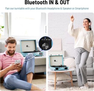 1 BY ONE Bluetooth Record Player – Turquoise Turntable