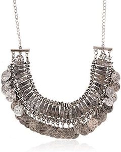 Lureme Vintage Engraved Coin Bib Statement Necklace Clavicle Necklace-Anti Silver (01003295-2)