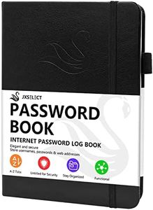 Elegant Password Book with Alphabetical Tabs - Hardcover Password Book for Internet Website Address Login - 5.2" x 7.6" Password Keeper and Organizer w/Notes Section & Back Pocket (Black)