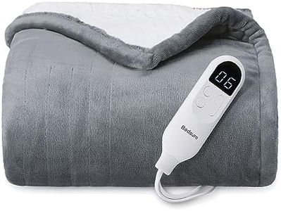 Bedsure Heated Blanket Electric Throw - Soft Flannel Electric Blanket, Heating Blanket with 4 Time Settings, 6 Heat Settings, and 3 hrs Timer Auto Shut Off (50x60 inches, Grey), BS-100T