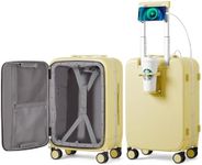 mixi Luggage PC Hardside Rolling Suitcase with Spinner Wheel TSA Lock with Cup Phone Holder, Lark yellow, 20-inch, Fashionable and Multifunctional