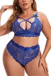 Aranmei Plus Size Lingerie for Women Lace Bra and Panties Set Sexy Bralette Set, 26-28, Royal Blue, 3XL