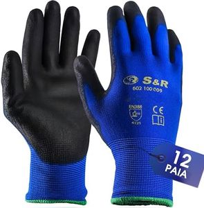 S&R 12 Paires Gants de Travail Nylon Taille 8 9 10 Homme Femme Gants Bricolage Jardinage Montage Mécanicien