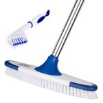 ITTAHO Scrub Brush with Long Handle,Grout Cleaner Brush and Small Cleaning Brush Set for Scrubbing Tile Marble Stone Bathroom Patio Garage Deck Brush Cleaning